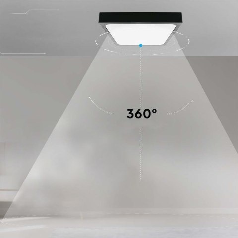 Plafon V-TAC 30W LED Kwadrat IP44 Czujnik Ruchu Mikrofalowy 42x42cm Czarny VT-8630SB-SQ 4000K 3000lm