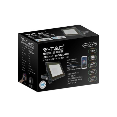 Projektor LED WiFi V-TAC 20W Czarny Z MUFĄ SMART Amazon Alexa Google Home VT-5182 RGB+3000K-6500K 1500lm