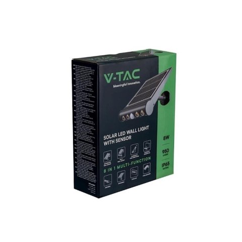 Projektor Solarny 8W LED Czarny 8w1 Czujnik Ruchu IP65 V-TAC VT-11108 6000K 950lm