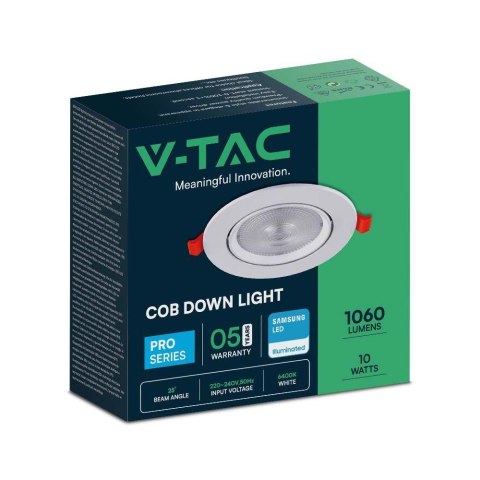 Lampa Oprawa V-TAC LED Downlight SAMSUNG CHIP 10W Ruchoma VT-2-10 4000K 1075lm 5 Lat Gwarancji
