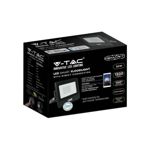 Projektor LED WiFi V-TAC 20W Czujnik Ruchu Czarny Z MUFĄ SMART Amazon Alexa Google Home VT-5192S RGB+3000K-6500K 1500lm