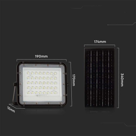 Projektor LED Solarny V-TAC 10W Pilot, AUTO, Timer, IP65 Czarny VT-80W 6400K 800lm