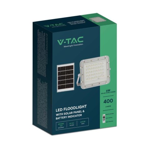 Projektor LED Solarny V-TAC 6W Pilot, AUTO, Timer, IP65 Biały VT-40W-W 6400K 400lm