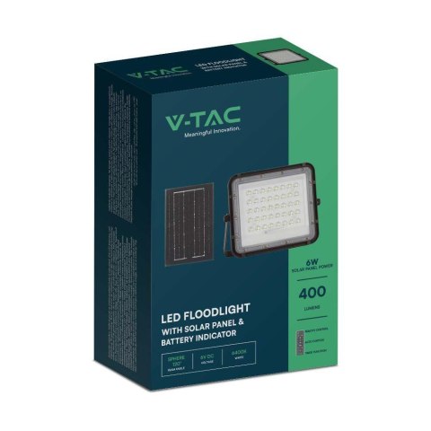 Projektor LED Solarny V-TAC 6W Pilot, AUTO, Timer, IP65 Czarny VT-40W 6400K 400lm
