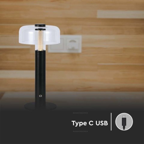Lampka Biurkowa Nocna V-TAC 1W LED 30cm Ładowanie USB Ściemnianie Czarna VT-1049 3000K 100lm
