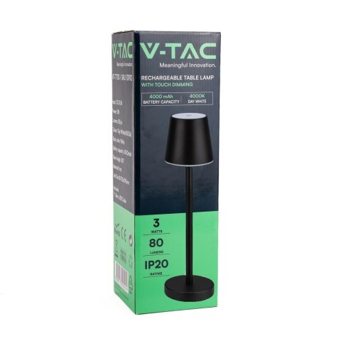 Lampka Biurkowa Nocna V-TAC 3W LED Ładowanie Ściemnianie Czarna VT-7703 3000K 70lm