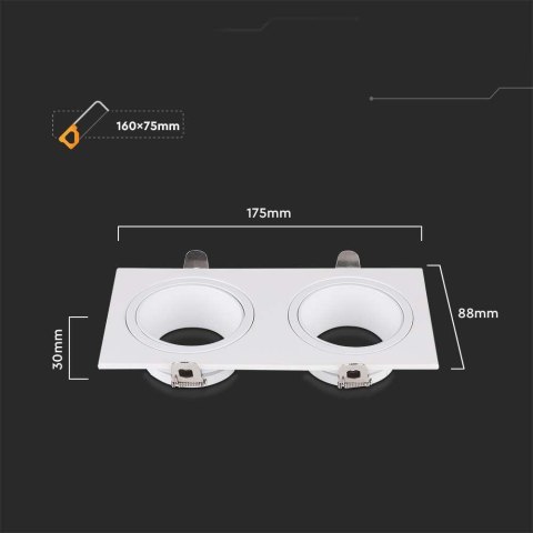 Oprawa Oczko V-TAC 2xGU10 Prostokąt Białe VT-439 3 Lata Gwarancji