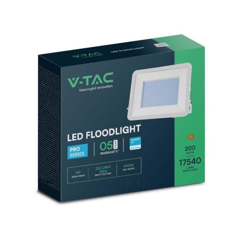 Projektor LED V-TAC 200W SAMSUNG CHIP PRO-S Biały VT-44206 4000K 17540lm 5 Lat Gwarancji