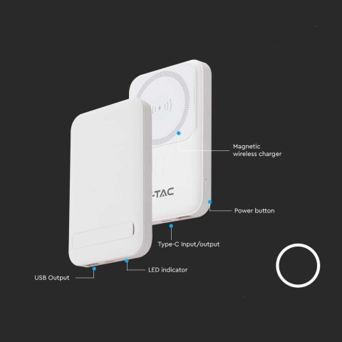 Power Bank V-TAC 10000mAh SLIM TYPE C Biały Ładowanie bezprzewodowe VT-3529