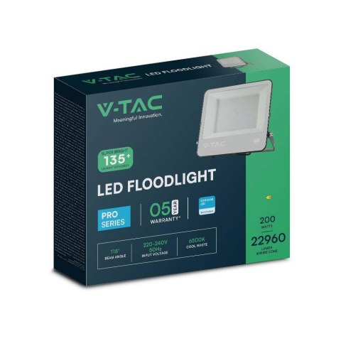 Naświetlacz Projektor LED V-TAC 200W 135Lm/W SAMSUNG CHIP Czarny VT-44201 6500K 22960lm 5 Lat Gwarancji