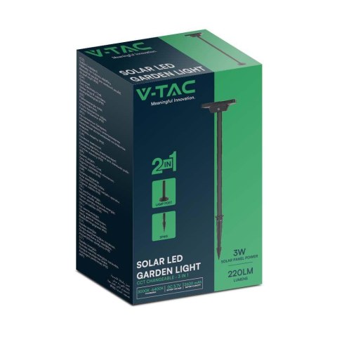 Słupek Ogrodowy Solarny V-TAC 2-funkcje IP65 53cm Czarny VT-4102 3000K-6400K 220lm 3 Lata Gwarancji