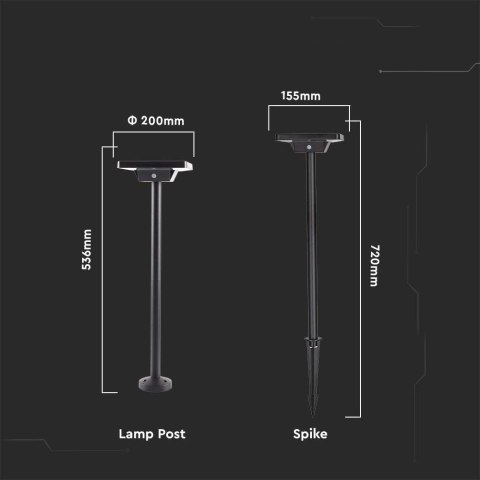 Słupek Ogrodowy Solarny V-TAC 2-funkcje IP65 53cm Czarny VT-4102 3000K-6400K 220lm 3 Lata Gwarancji