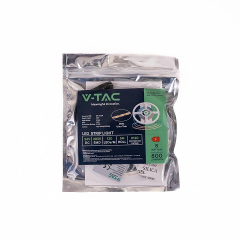Taśma LED V-TAC SMD2835 600LED 24V IP20 2xPCB Szerokość 3mm VT-2835 6500K 800lm