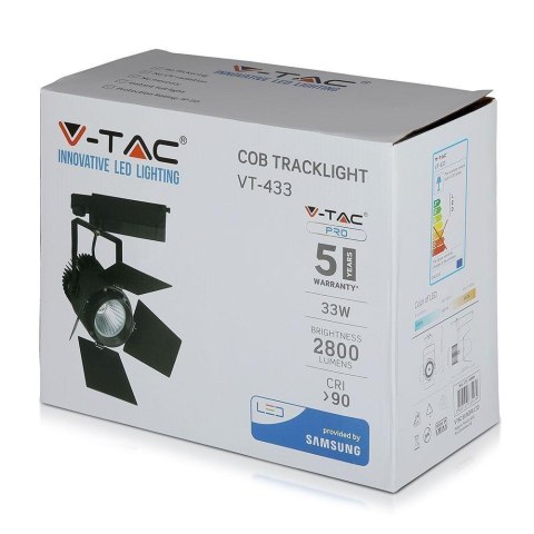 Oprawa 33W LED V-TAC Szynosystem 3F SAMSUNG CHIP CRI90+ Czarna VT-433-B 4000K 2800lm 5 Lat Gwarancji
