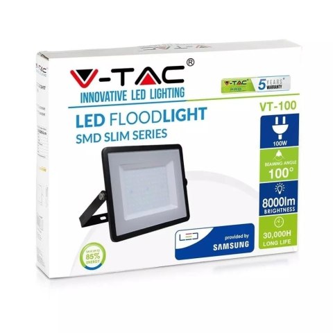 Projektor LED V-TAC 100W SAMSUNG CHIP Czarny VT-100 3000K 8000lm 5 Lat Gwarancji