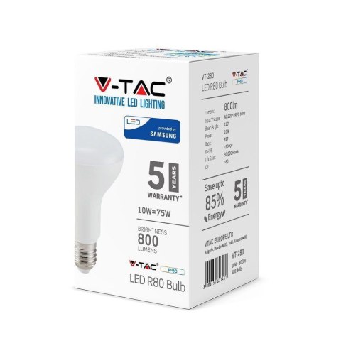 Żarówka LED V-TAC SAMSUNG CHIP 10W E27 R80 VT-280 3000K 800lm 5 Lat Gwarancji
