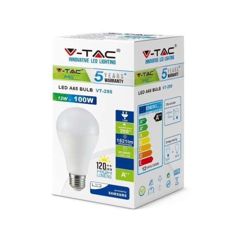 Żarówka LED V-TAC SAMSUNG CHIP 12W E27 A65 VT-295 3000K 1521lm 5 Lat Gwarancji