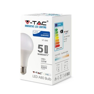 Żarówka LED V-TAC SAMSUNG CHIP 18W E27 A80 VT-298 6400K 2000lm 5 Lat Gwarancji