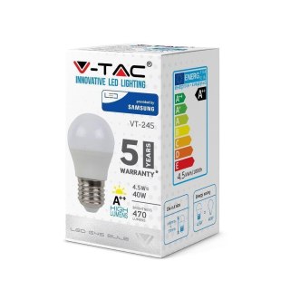 Żarówka LED V-TAC SAMSUNG CHIP 4.5W E27 Kulka G45 VT-245 3000K 470lm 5 Lat Gwarancji