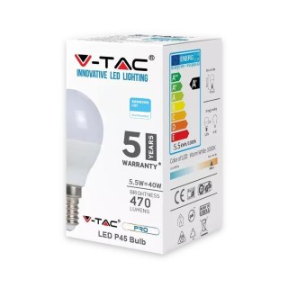 Żarówka LED V-TAC SAMSUNG CHIP 5.5W E14 P45 Kulka VT-236 4000K 470lm 5 Lat Gwarancji