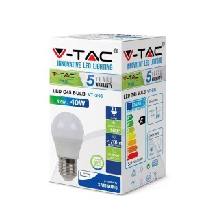Żarówka LED V-TAC SAMSUNG CHIP 5.5W E27 G45 Kulka VT-246 3000K 470lm 5 Lat Gwarancji