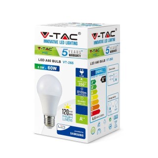 Żarówka LED V-TAC SAMSUNG CHIP 6.5W E27 A60 VT-265 6400K 806lm 5 Lat Gwarancji