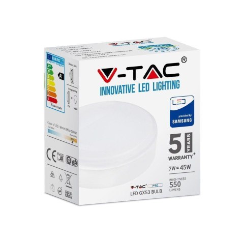 Żarówka LED V-TAC SAMSUNG CHIP 7W GX53 7W GX53 VT-207 3000K 550lm 5 Lat Gwarancji