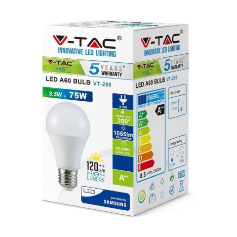 Żarówka LED V-TAC SAMSUNG CHIP 8.5W E27 A60 VT-285 4000K 1055lm 5 Lat Gwarancji