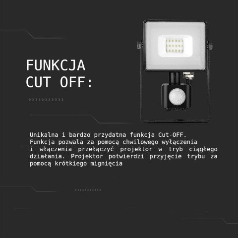 Naświetlacz Projektor LED V-TAC 20W SAMSUNG CHIP Czujnik Ruchu Funkcja Cut-OFF Czarny VT-20-S-W 6400K 1600lm 5 Lat Gwarancji