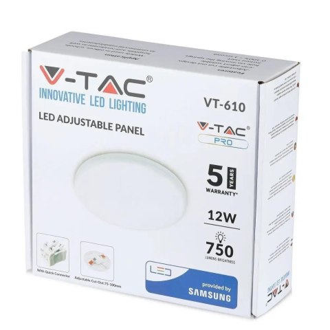 Panel V-TAC 12W LED Regulowany SAMSUNG CHIP Okrągły 120x32mm VT-610RD 4000K 750lm 5 Lat Gwarancji