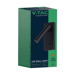 Lampa Oprawa LED V-TAC 2W Kinkiet Hotel Łóżko Włącznik Czarny VT-402 3000K 150lm