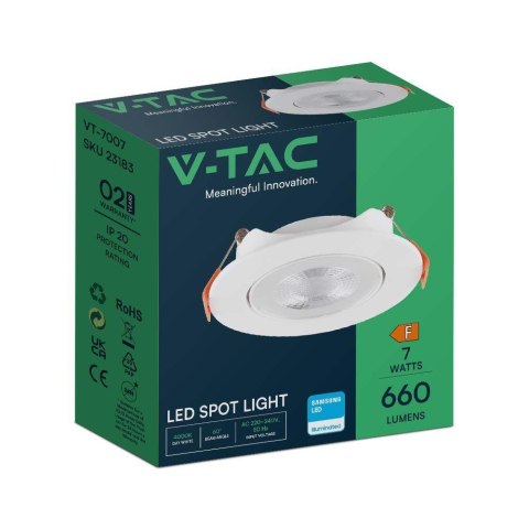 Oczko LED V-TAC SAMSUNG CHIP 7W LED Białe VT-7007 3000K 660lm