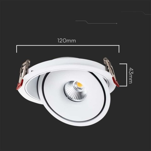 Lampa Oprawa V-TAC LED Uchylny Downlight 12W LED COB CRI90+ CCT Biała VT-2512 3000K-4000K-6400K 785lm