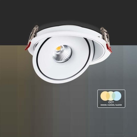 Lampa Oprawa V-TAC LED Uchylny Downlight 12W LED COB CRI90+ CCT Biała VT-2512 3000K-4000K-6400K 785lm