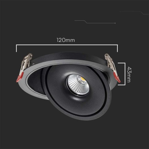 Lampa Oprawa V-TAC LED Uchylny Downlight 12W LED COB CRI90+ CCT Czarna VT-2512 3000K-4000K-6400K 785lm