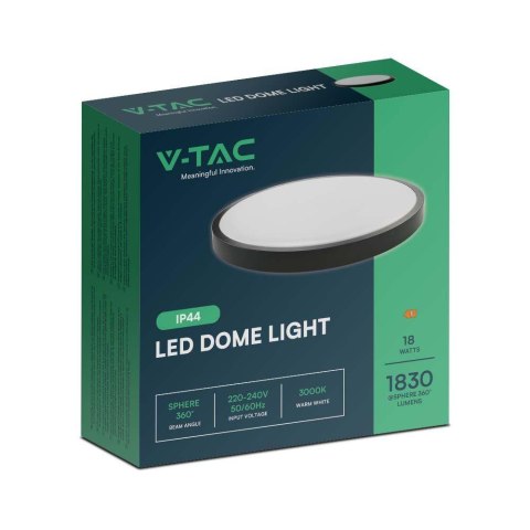 Plafon V-TAC 18W LED Okrągły 25cm Natynkowy IP44 Czarny VT-8618B 6500K 1830lm