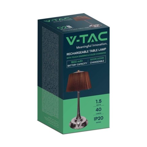 Lampka Biurkowa Nocna V-TAC 1,5W LED 28cm Ładowanie USB Ściemnianie Brąz VT-7968 3000K-6000K 40lm