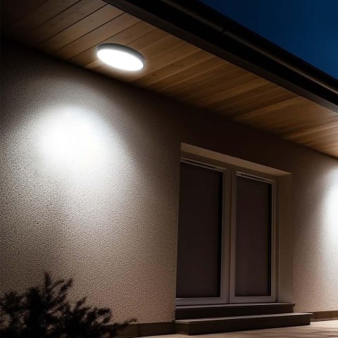 Plafon V-TAC 36W LED Okrągły 42cm Natynkowy Pilot Czujnik Ruchu IP44 Czarny VT-8630S 4000K 3820lm