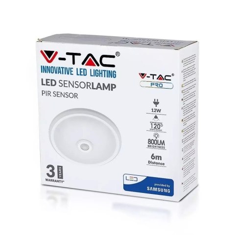 Plafon LED V-TAC SAMSUNG CHIP 12W Czujnik Ruchu VT-13 6400K 800lm 3 Lata Gwarancji