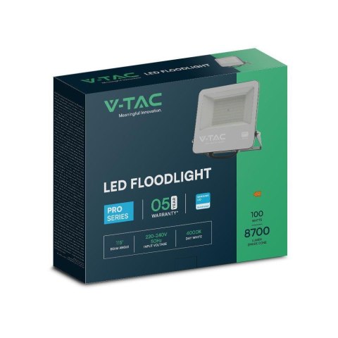 Naświetlacz Projektor LED V-TAC 100W 100Lm/W Przewód 1mb SAMSUNG CHIP Czarny VT-44104 4000K 8700lm 5 Lat Gwarancji