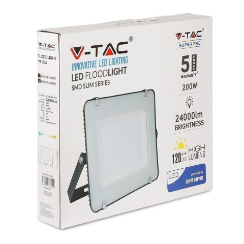 Projektor LED V-TAC 200W SAMSUNG CHIP SLIM Czarny 120Lm/W VT-206 6400K 24000lm 5 Lat Gwarancji