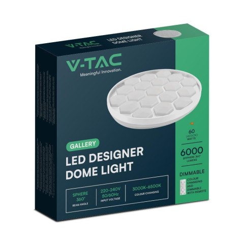 Plafon V-TAC 60W BEEHIVE fi.49cm CCT Pilot TIMER VT-8569 3000K-6500K 6000lm