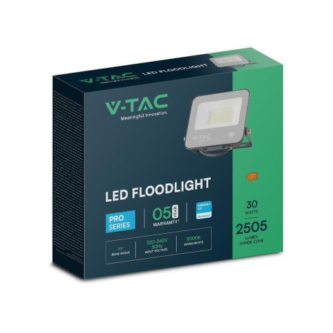 Projektor LED V-TAC 30W 100Lm/W Przewód 1mb SAMSUNG CHIP Czarny VT-44035 3000K 2505lm 5 Lat Gwarancji