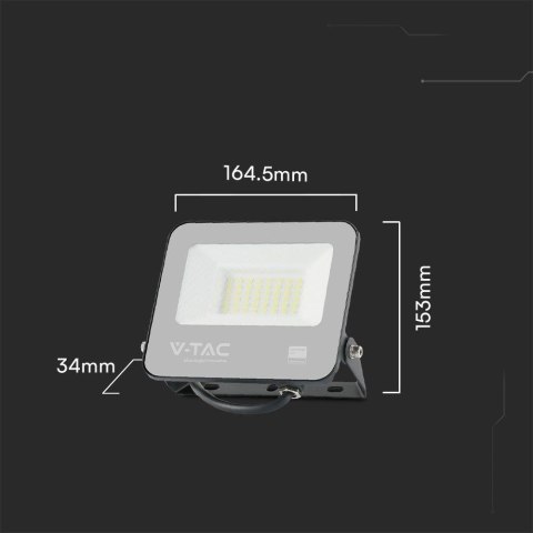 Projektor LED V-TAC 30W 100Lm/W Przewód 1mb SAMSUNG CHIP Czarny VT-44035 3000K 2505lm 5 Lat Gwarancji