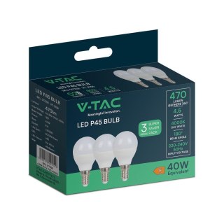 Żarówka LED V-TAC 4,5W E14 P45 Kulka (Opak. 3szt) VT-2156 4000K 470lm