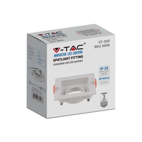 Oczko V-TAC GU10 Wpuszczane Kwadrat Białe VT-933-W 3 Lata Gwarancji