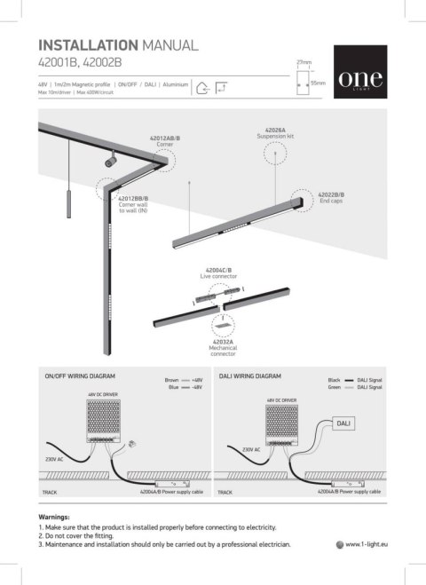 Szyna magnetyczna 2m czarna MIDI ON/OFF DALI 48V