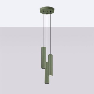 Sollux Lighting Lampa wisząca KARBON 3P zielona oliwka