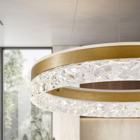 Lampa wisząca FROZI w stylu glamour - złoty klosz z kryształkami - eleganckie i nowoczesne oświetlenie salonu LED