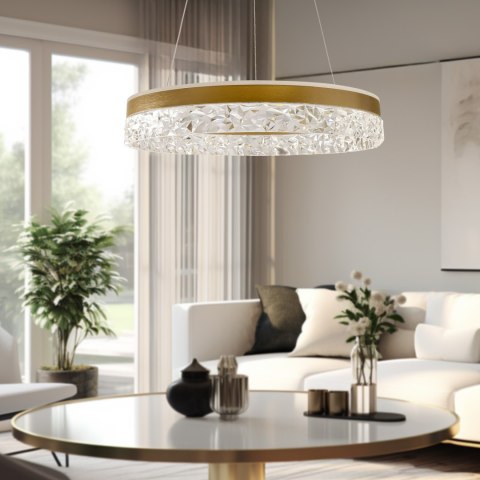 Lampa wisząca FROZI w stylu glamour - złoty klosz z kryształkami - eleganckie i nowoczesne oświetlenie salonu LED